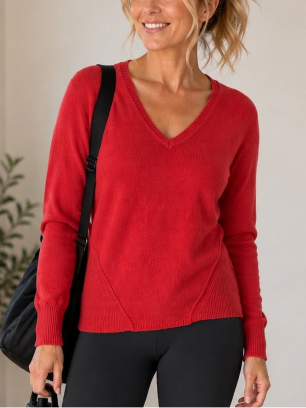 Title Nine Red V-Neck Sweater Long Sleeve Mid Weight Casual Athleisure Shirt LRG